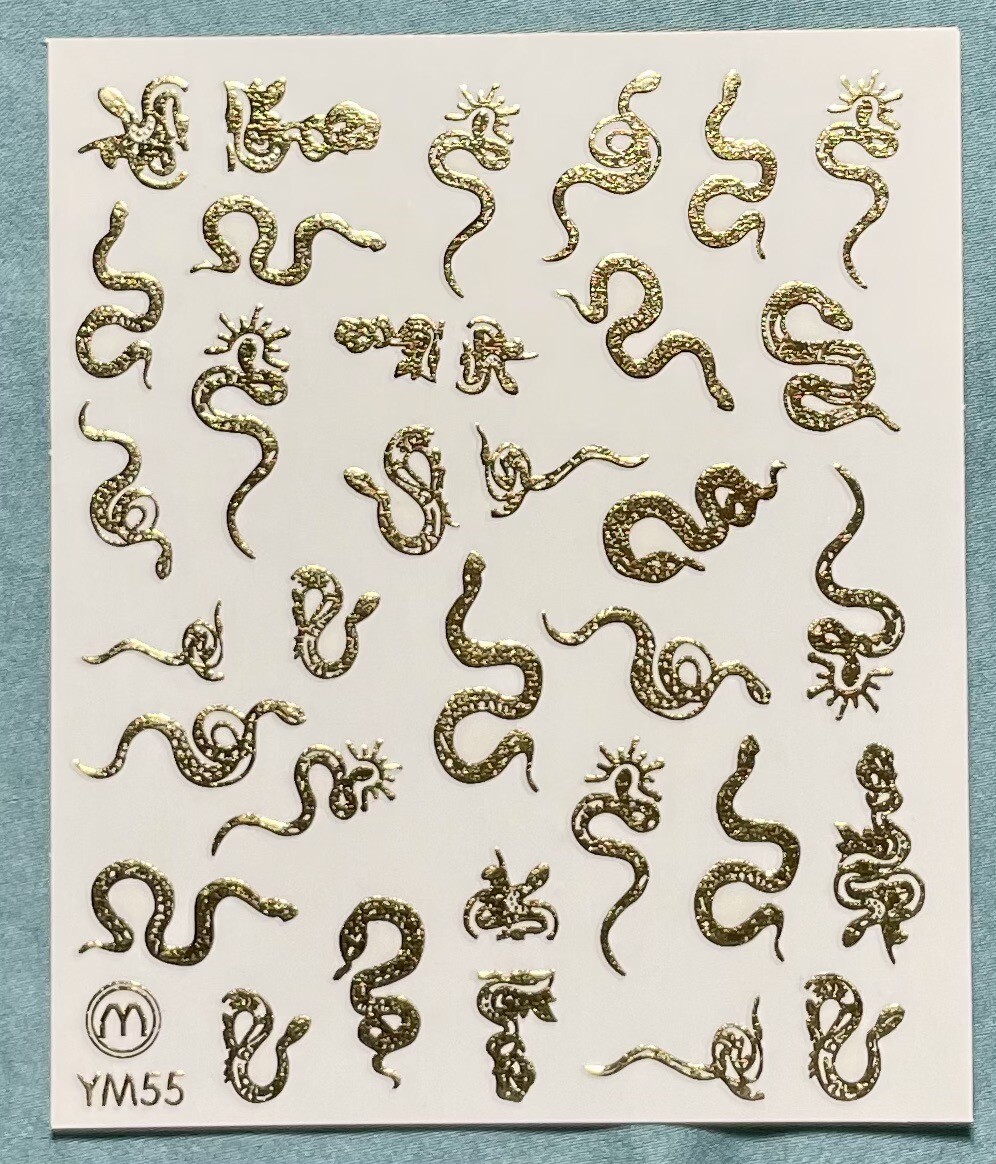 Nail Stickers Art Decal DIY Design 3D Waterproof Snake Dragon Gold YM55