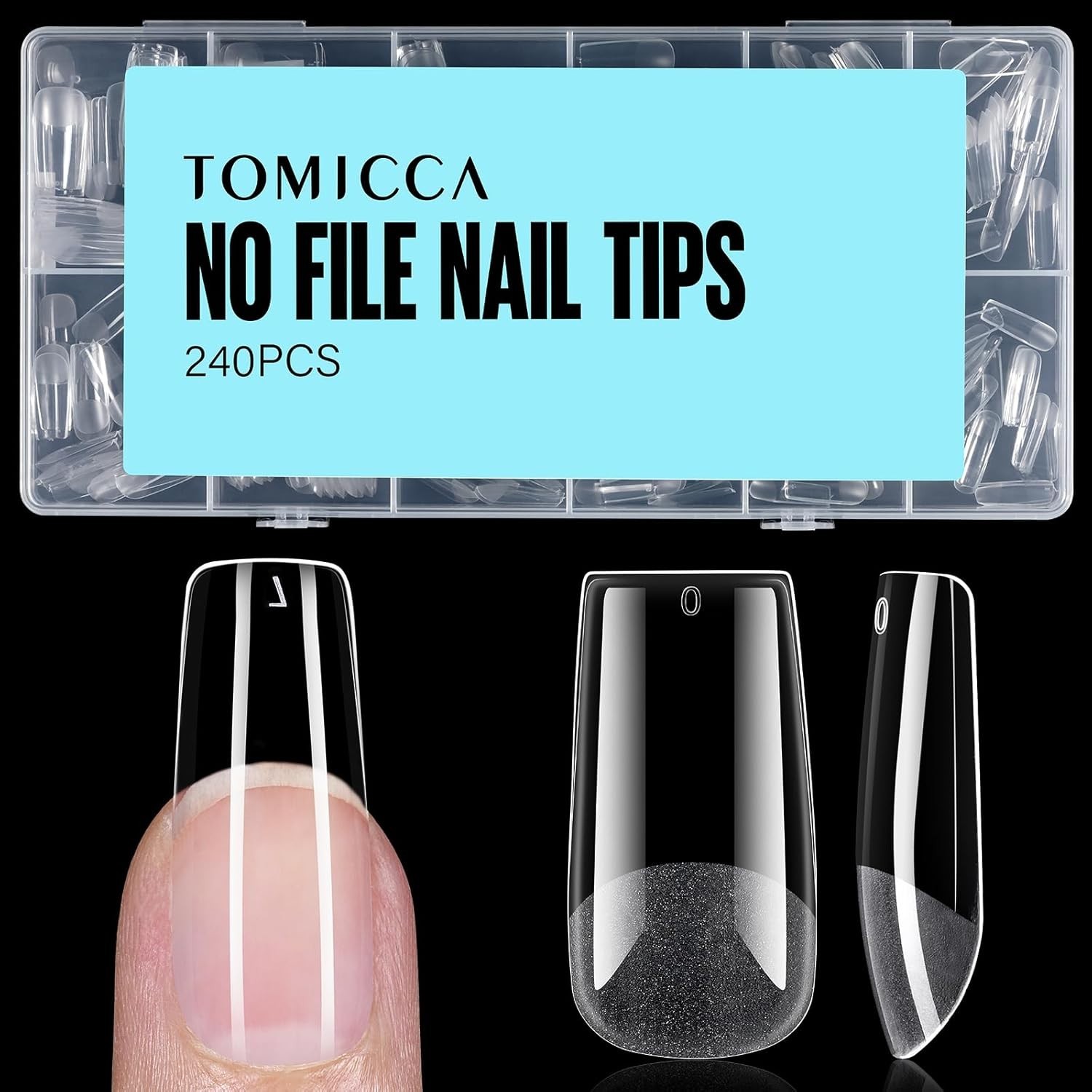 Acrylic Nail Tips 240 Medium Square Half Matte Clear Soft Pre-Shaped DIY Salon