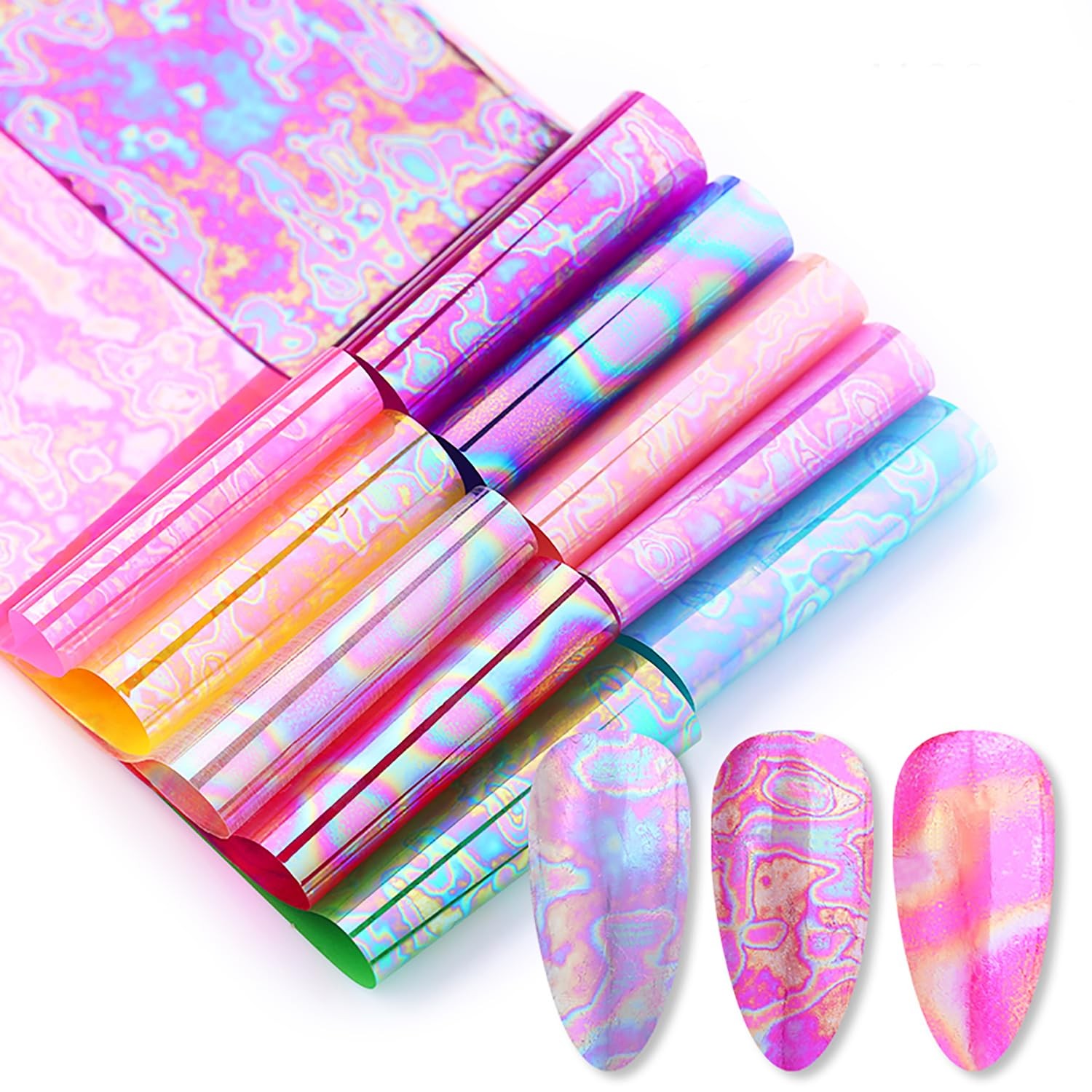 JERCLITY 10 Rolls Aurora Iridescence Nail Foil Transfer