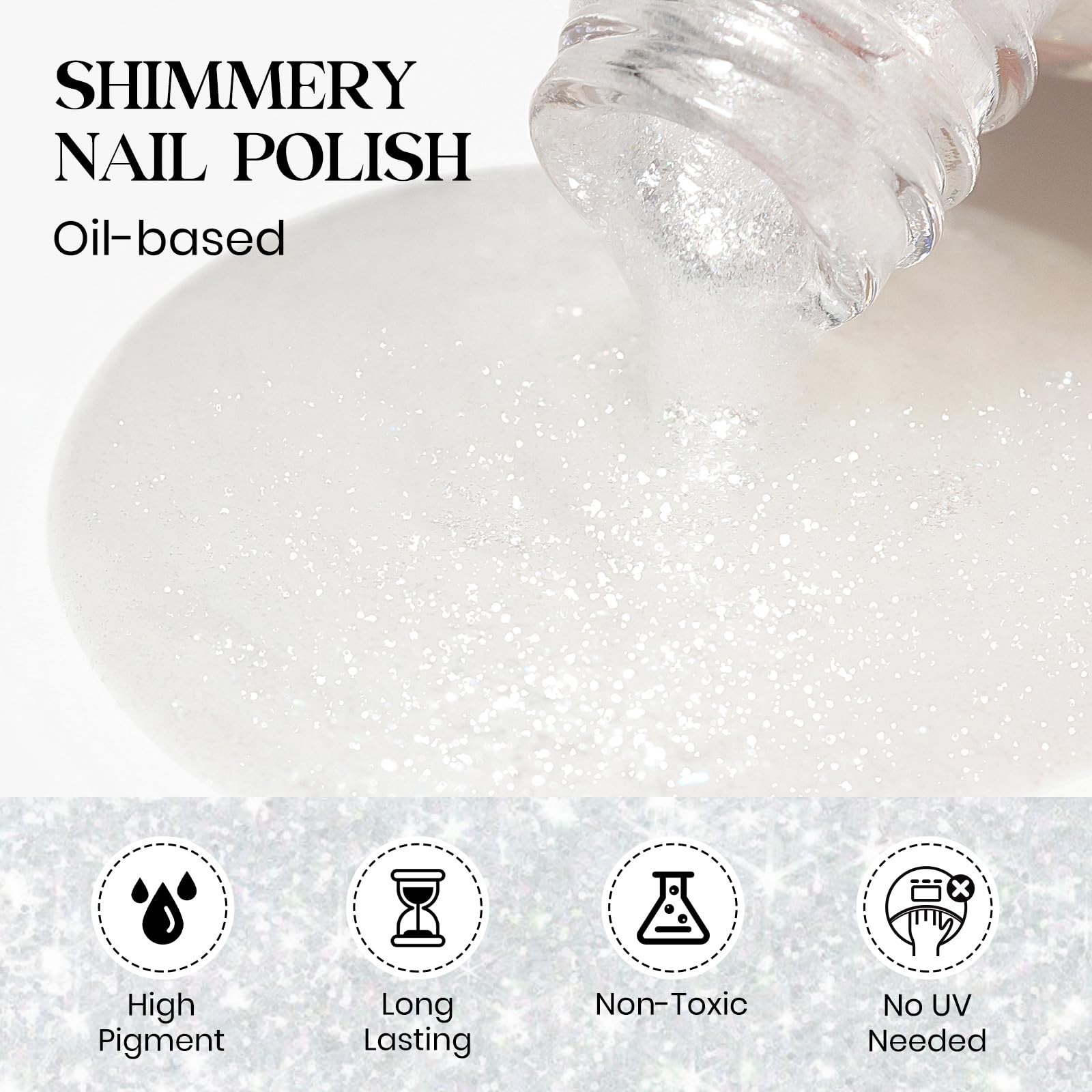 MIZHSE Translucent Shimmering Nail Polish, Quick Dry Clear Glitter White Nail…