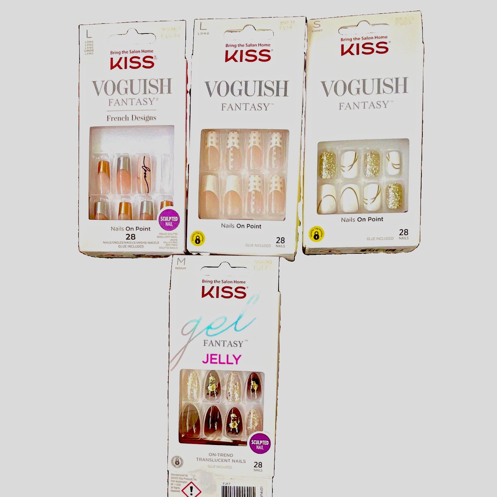 KISS Pre-Designed Gel Press-On Nails Long Coffin Multicolor Glitter French