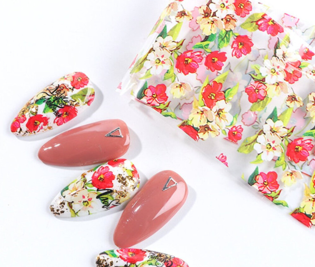 10Pcs Flower and Leaf Nail Art Holographic Foil Sticker Transfer Manicure 718