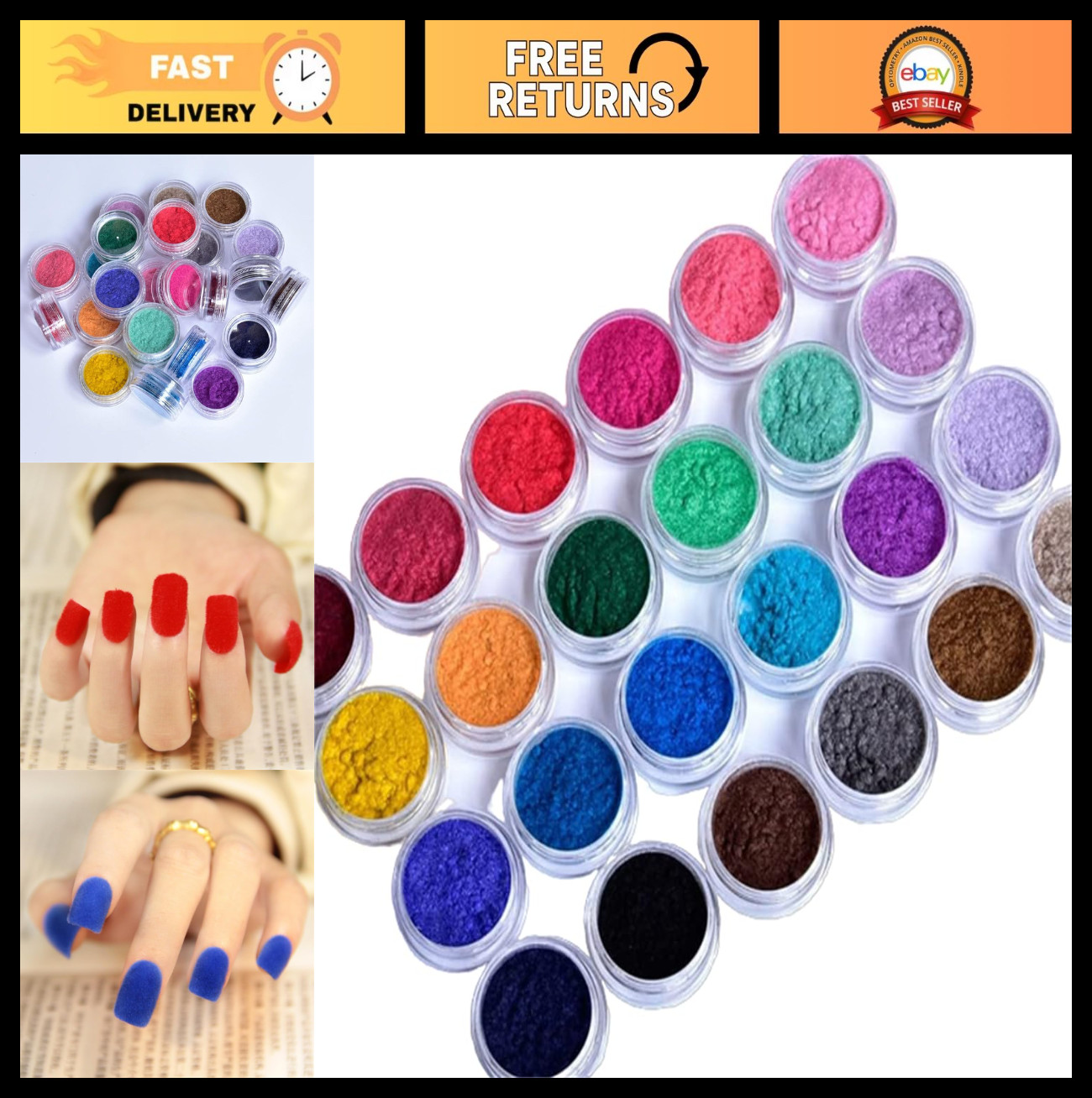 24 Color Fuzzy Velvet Nail Glitter Powder Set – Holographic Nail Art Dust & Sequ