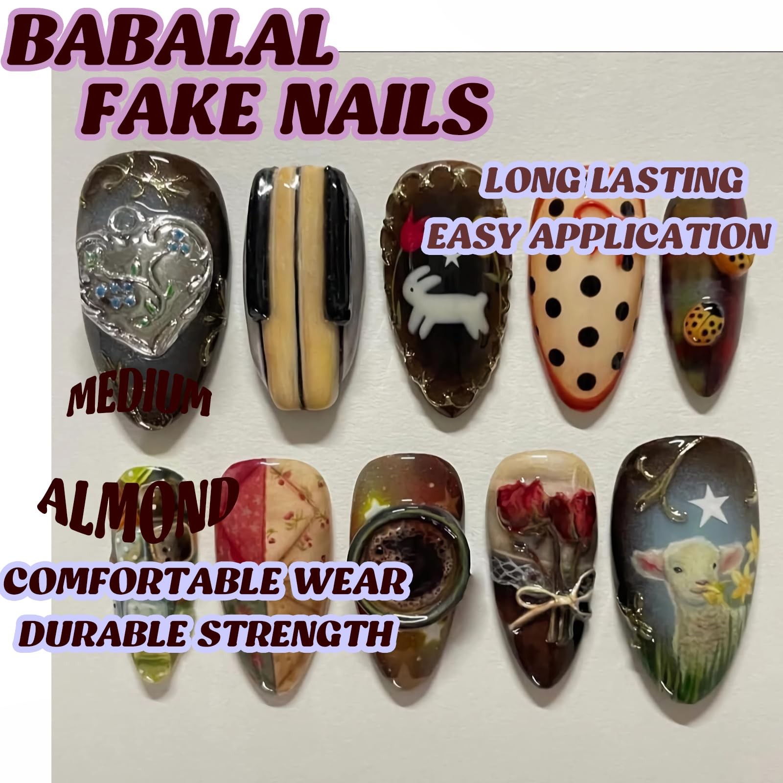 BABALAL Press on Nails Medium Almond Fake Colorful Anime Medium, BNX103
