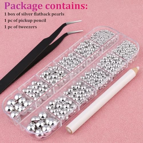 Belleboost Silver Nail Charms and Gems, Half Round Flatback A21 1 box silver