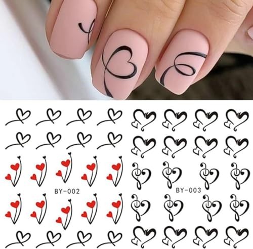 Valentine’s Day Nail Art Stickers Heart Water Transfer Nail Decals Black White