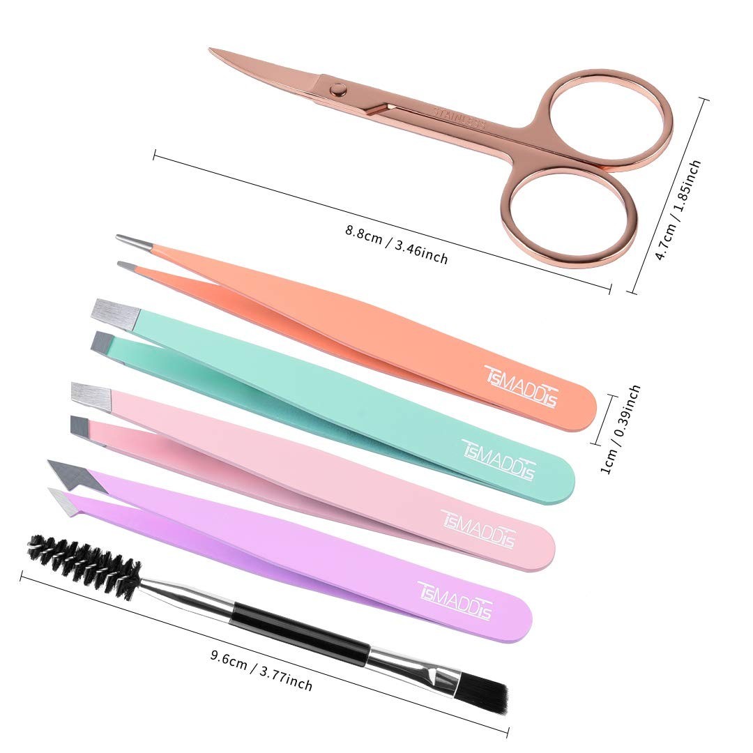 6 PCS Tweezers Set for Women, Eyebrow Tweezers with Curved Scissor w/ Case