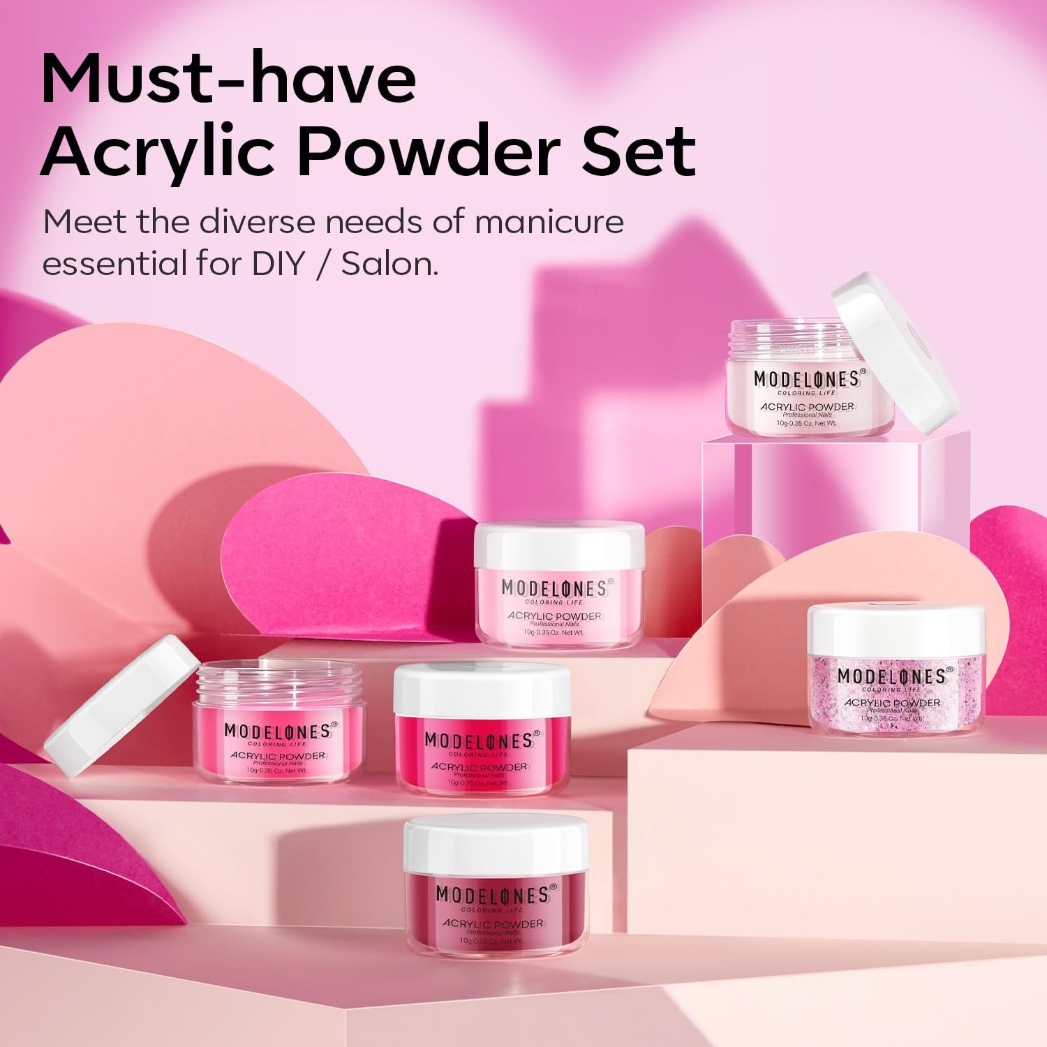 Pink Acrylic Powder 6 Colors Acrylic Nail Powder Kit Neon Glitter Summer Acrylic