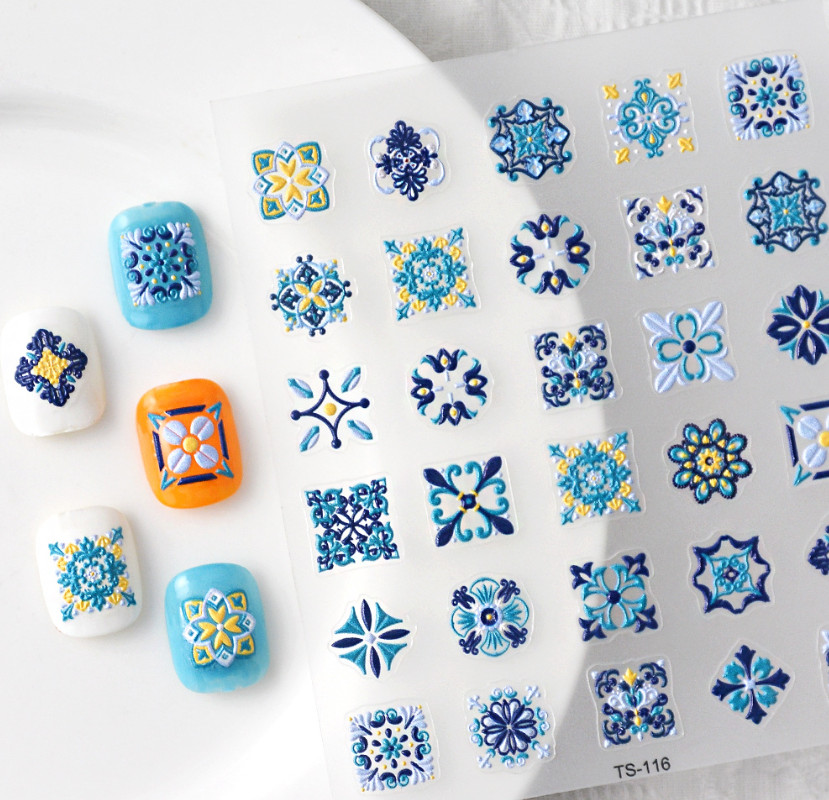 5D Embossed Bohemian Flowers Nail Art Sticker Decals Slider Self Adhesive NH23