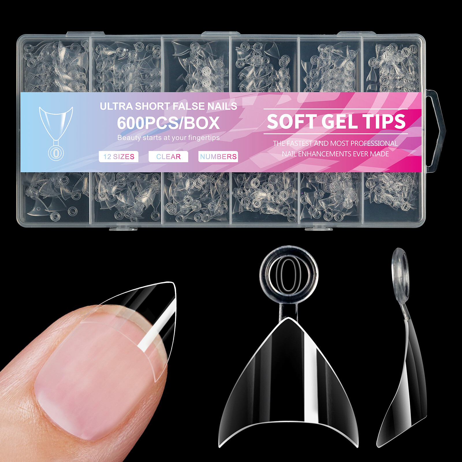 600pcs/Box False Nail Tips Short Oval/Round/Sqaure/Stiletto Finger Nails 12Sizes