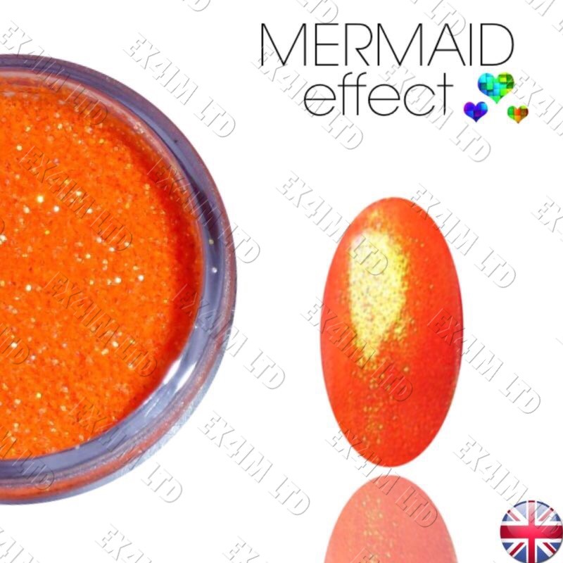 Orange Nail Glitter Mermaid Effect Iridescent Neon for Varnish, Acrylic & gel 05