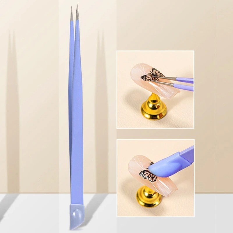 Durable Nail Tweezers With Silicone Press Head For Nail Salon