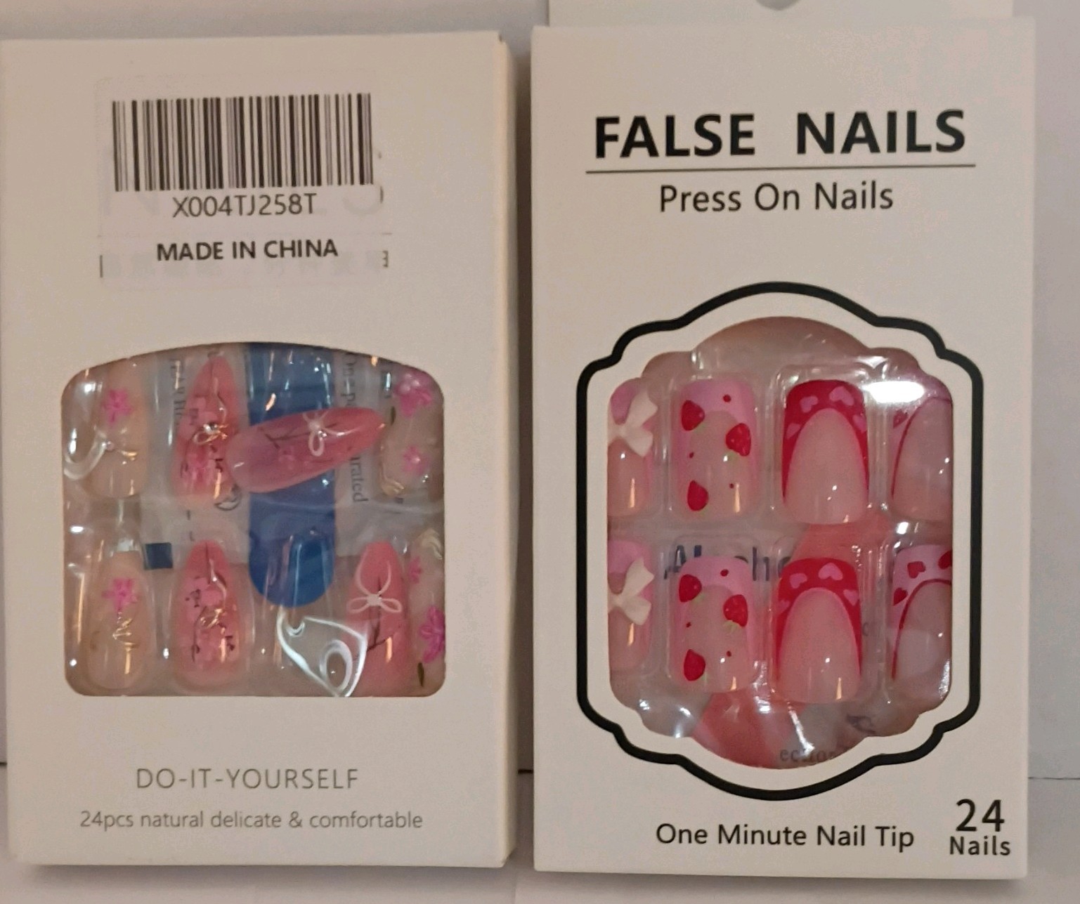 Press-On Nails Pink Nude Oval Medium Glossy Hearts, Lot Of 8