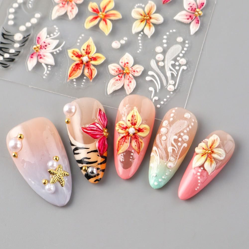 5D Flower Nail Stickers for Nail Art,5D Embossed Flower Nail Art Stickers Decals