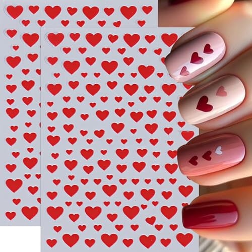 8Sheets Heart Nail Stickers Red Love Nail Decals 3D Self-Adhesive red heart