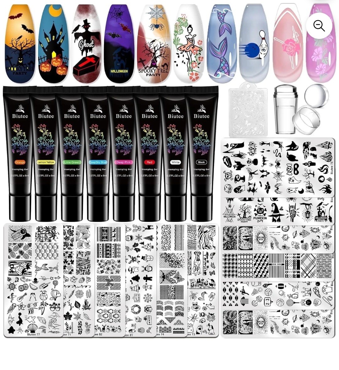 Biutee Nail Stamper Kit Nail Art Set 8 Stamping Plate Polish Gel 12 Stamping