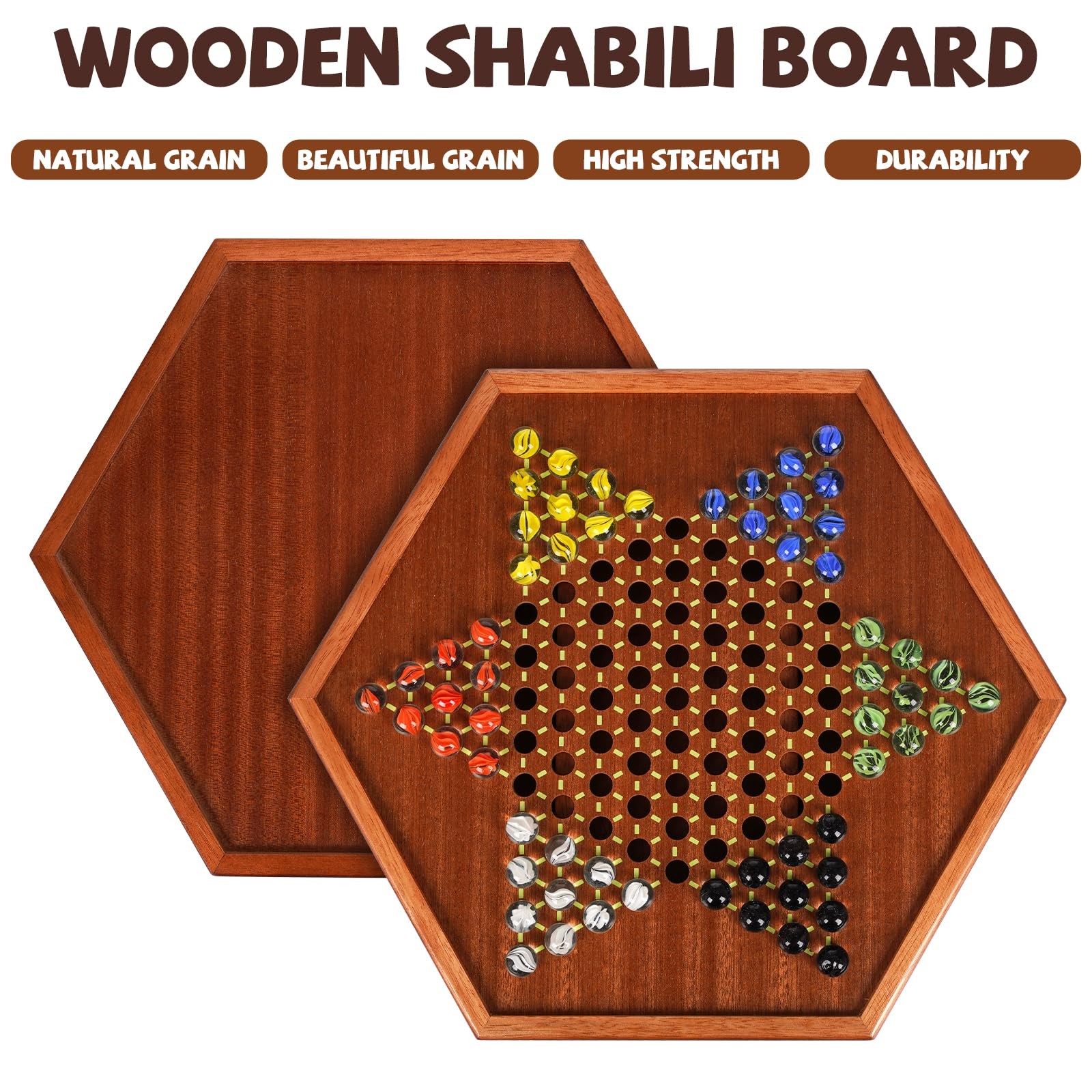 15-Inch Wooden Chinese Checkers Board Game Set – Classic 7.5 x 15 inches