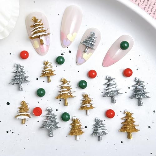 100Pcs Christmas Nail Charms and Gems Gold Silver Christmas Tree Nail Green
