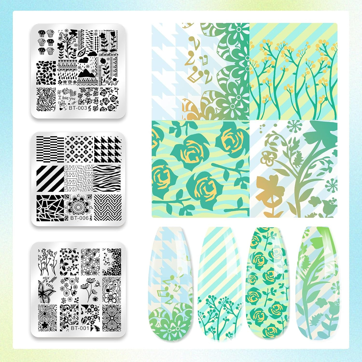 23Pcs Nail Stamping Plates Set 12 Templates 8 Polish Gel | Nail Stamping Kit Sta