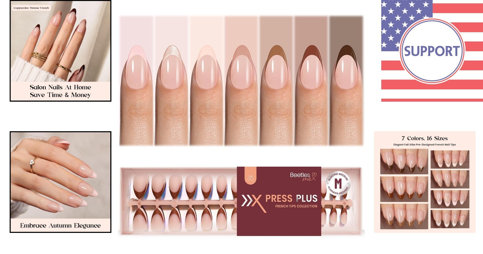 Luxury Long Medium Press On Nails – Cappuccino Mousse, Salon Quality 224 Set