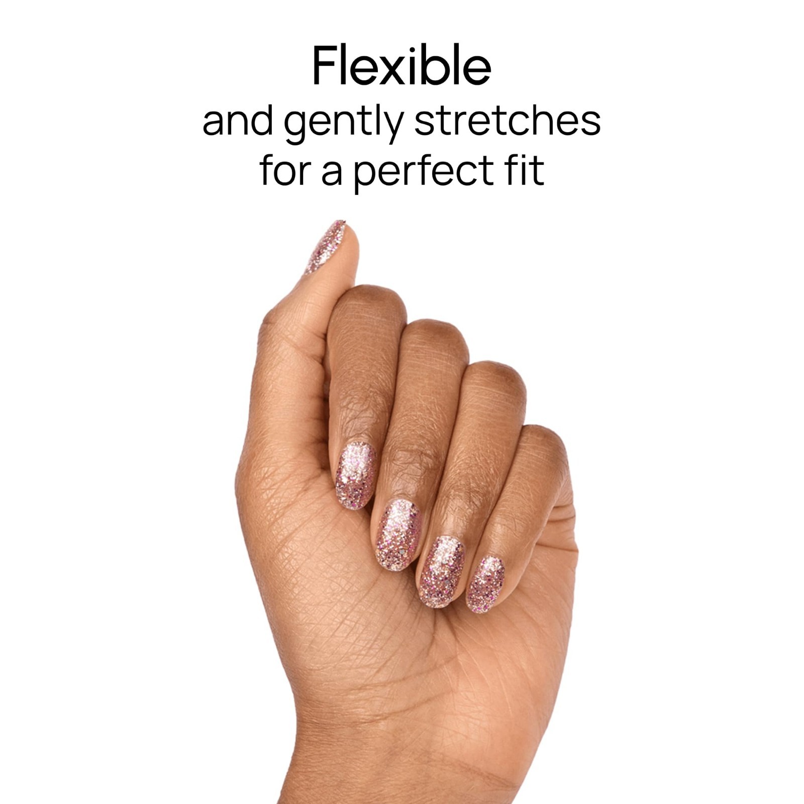 Glitter Nail Strips – Tokyo Lights Design with Pink Gold & Holographic Sparkle –