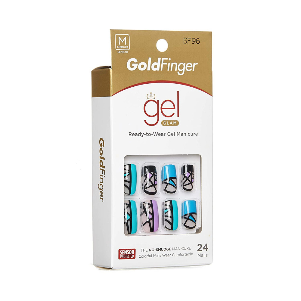GoldFinger Gel Glam Ready-to-Wear Nails, Square Tip, Medium Length Blue Purple