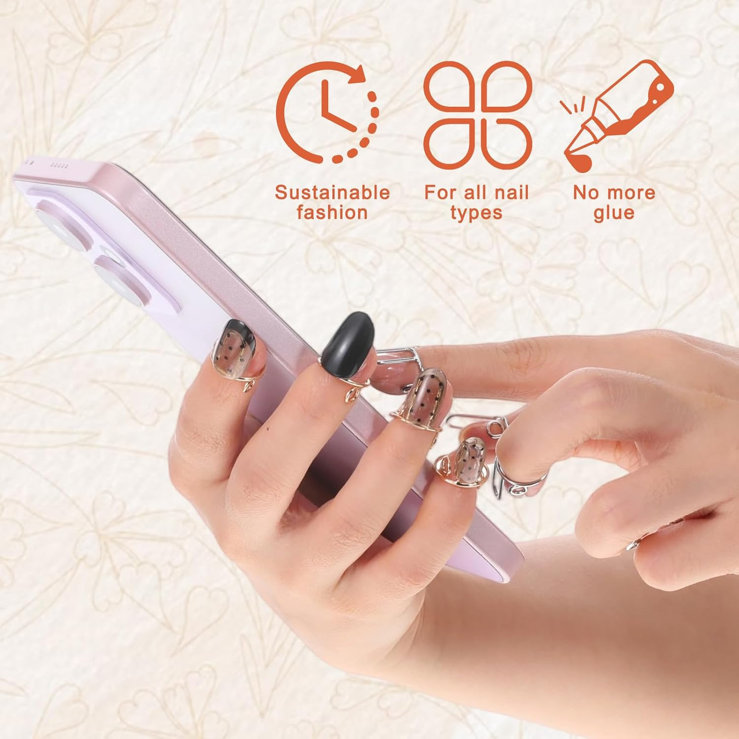 20PCS Wudu Nail Rings with 120PCS Adhesive Tabs Adjustable Nails Ring Reusable