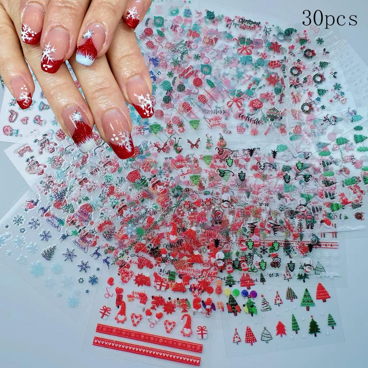 Glitter Christmas Nail Art Stickers for Set 3D Self- Adhesive Nail Supplies S…