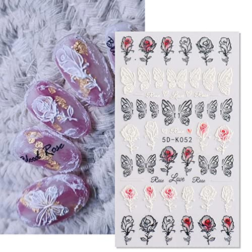 White Flowers Nail Art Stickers, 5D Engraved Flower Nail Art Self-Adhesive