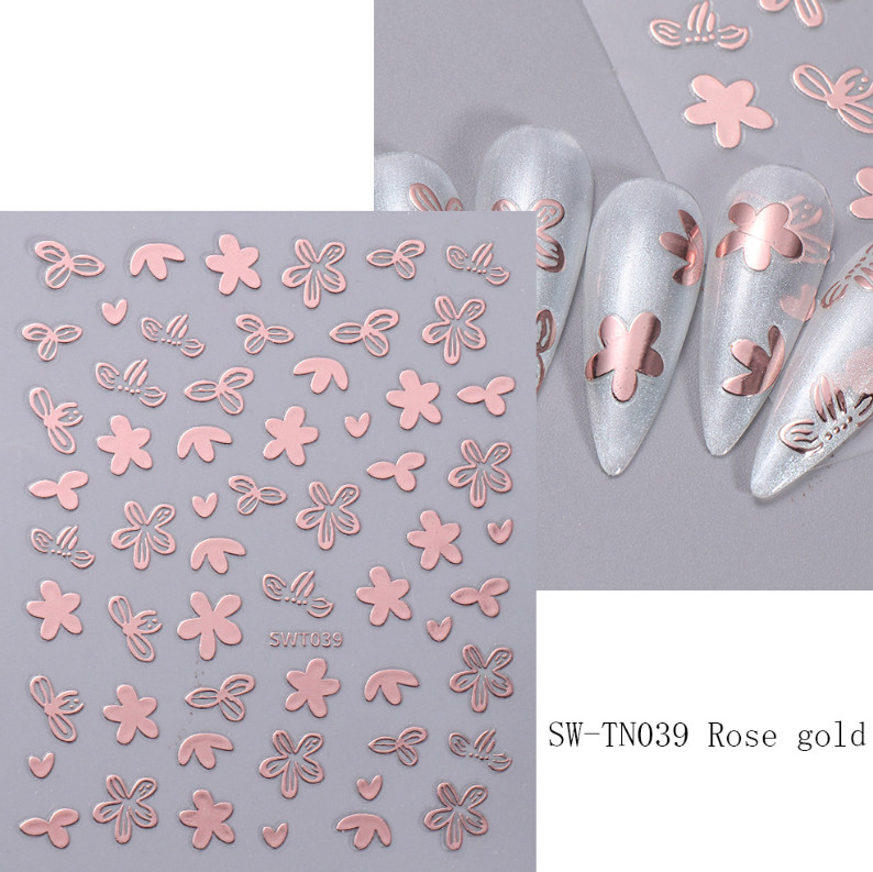 2Pcs Leaf Metallic Ornament Geometric Rose Gold Nail Art Stickers SWT39 NS20