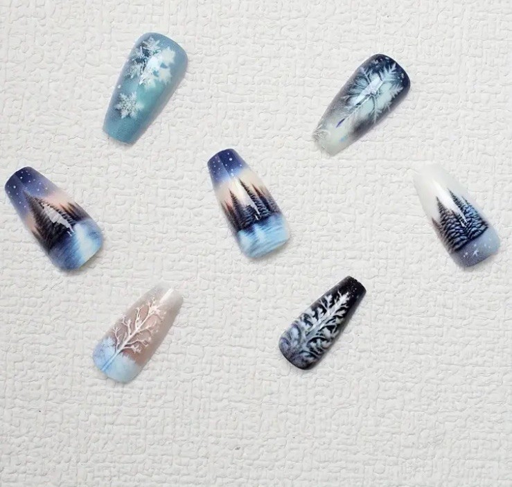 24pcs Christmas Winter Wonderland Nail Tips Boxed With Glue & Tabs Nails