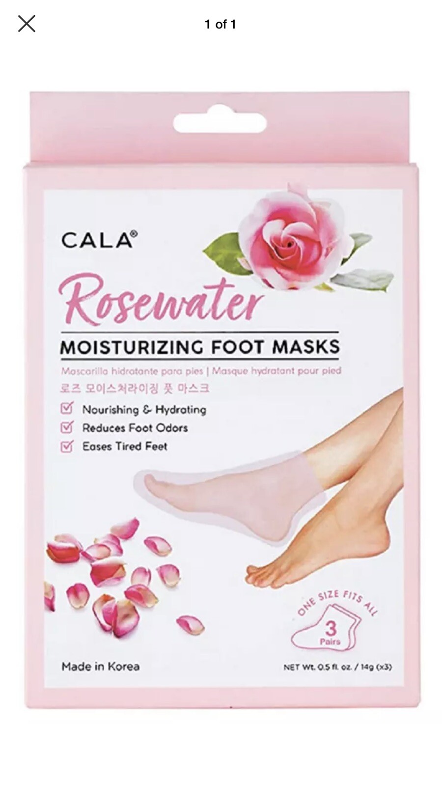 New CALA Rosewater Moisturizing Foot Masks, 3 count , Hydrating, Nourishing