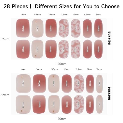 28 pcs Semi Cured Gel Nails Strips – Work with Any Pink Flower