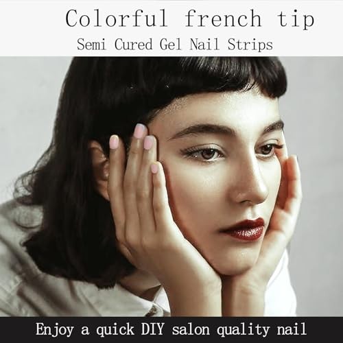 Pink Blue Gel Nail Strips – Semi Cured – 29 Colorful French Tip
