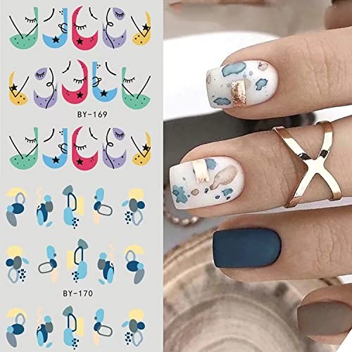 12 Sheets Nail Stickers Colorful Line Design Water Transfer Nail Decals