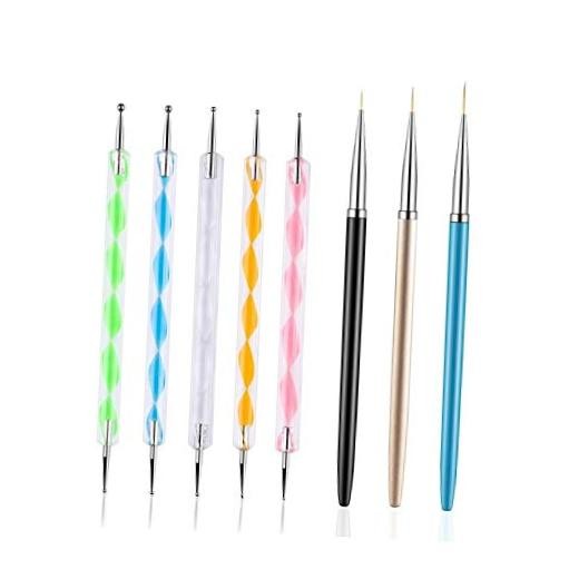 5PCS Dotting Pens with 3 PCS Nail Painting Brushes, Nail Art Design Tools