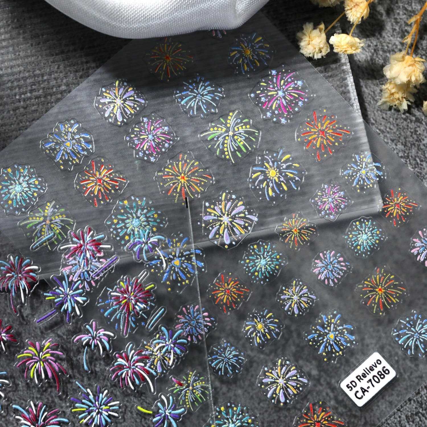 2 Sheets Fireworks Nail Stickers 5D Embossed 4Th of July Nail Art Stickers