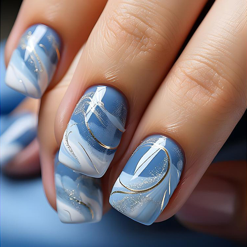 Short Square Presser Nail Set Complete False Nails with Nail File and Jelly Gel