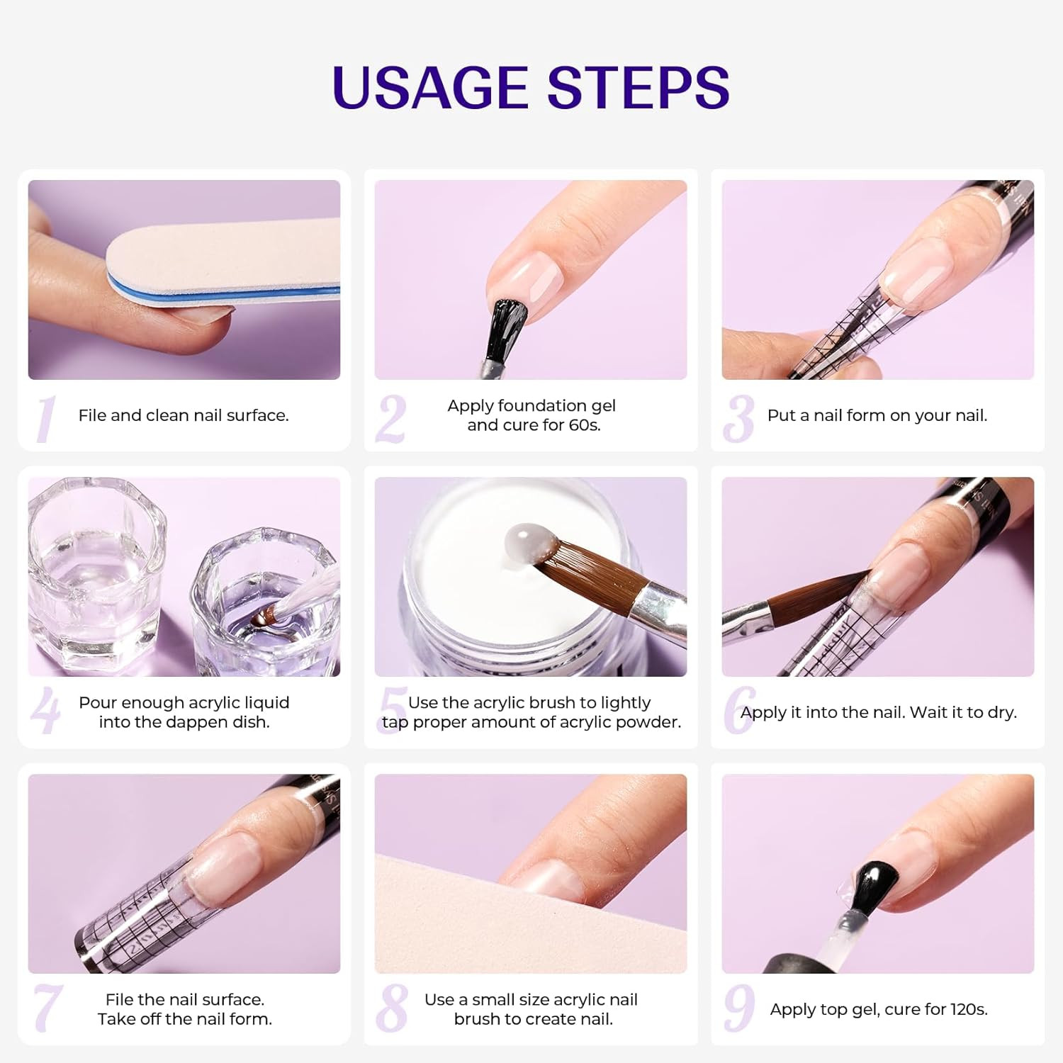 Acrylic Nail Kit for Beginners: Clear White Pink Powder and Liquid Set Professio