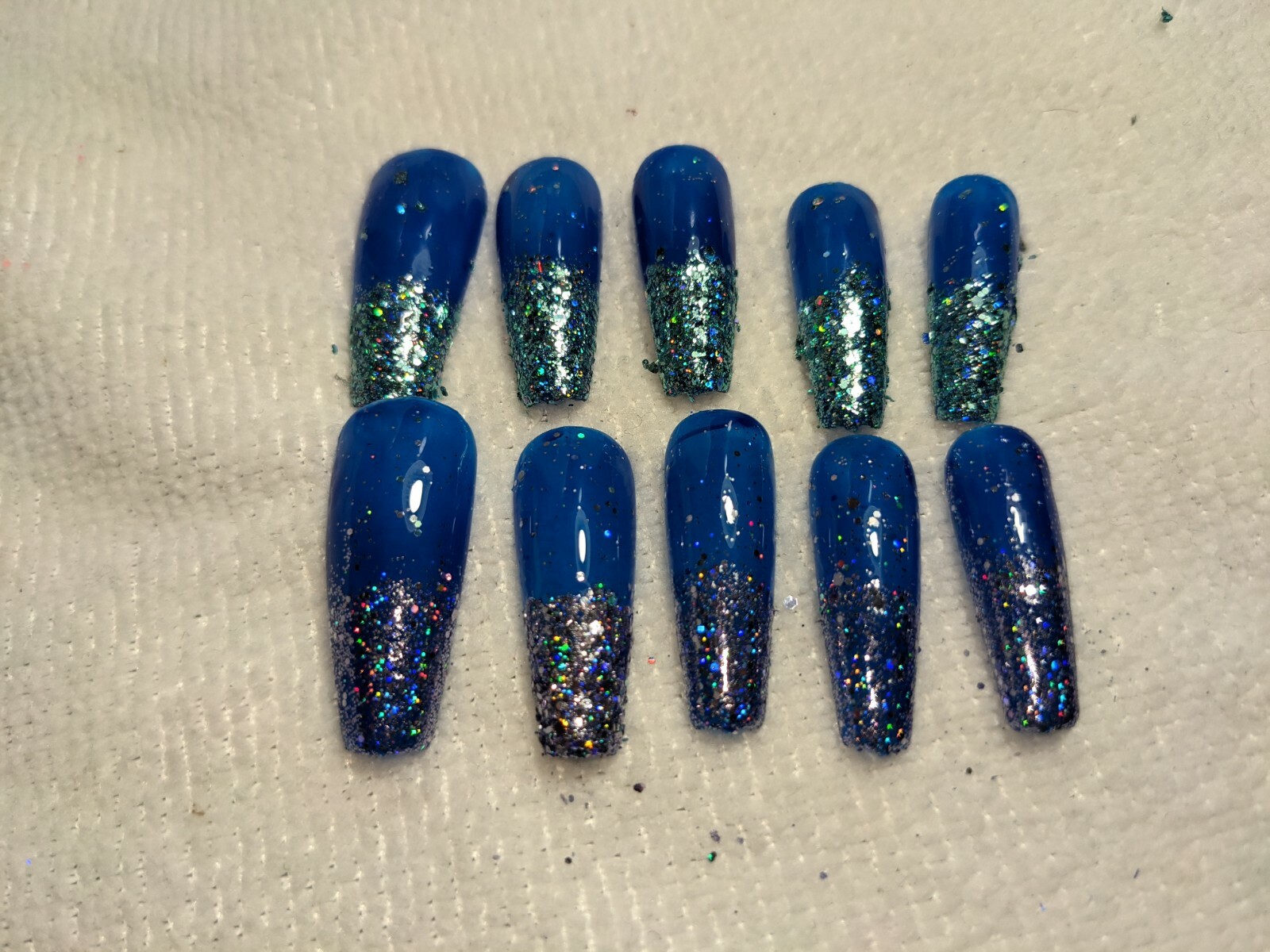 homemade press on nails Blue Holographic Glitter Silver And Teal