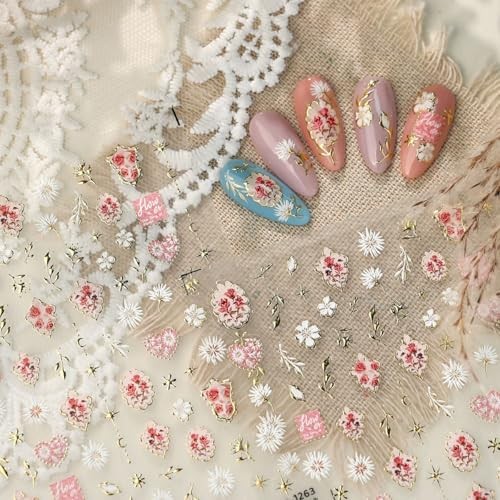 5D Embossed Flower Nail Stickers for Nail Art, Floral Nail Art Style-04