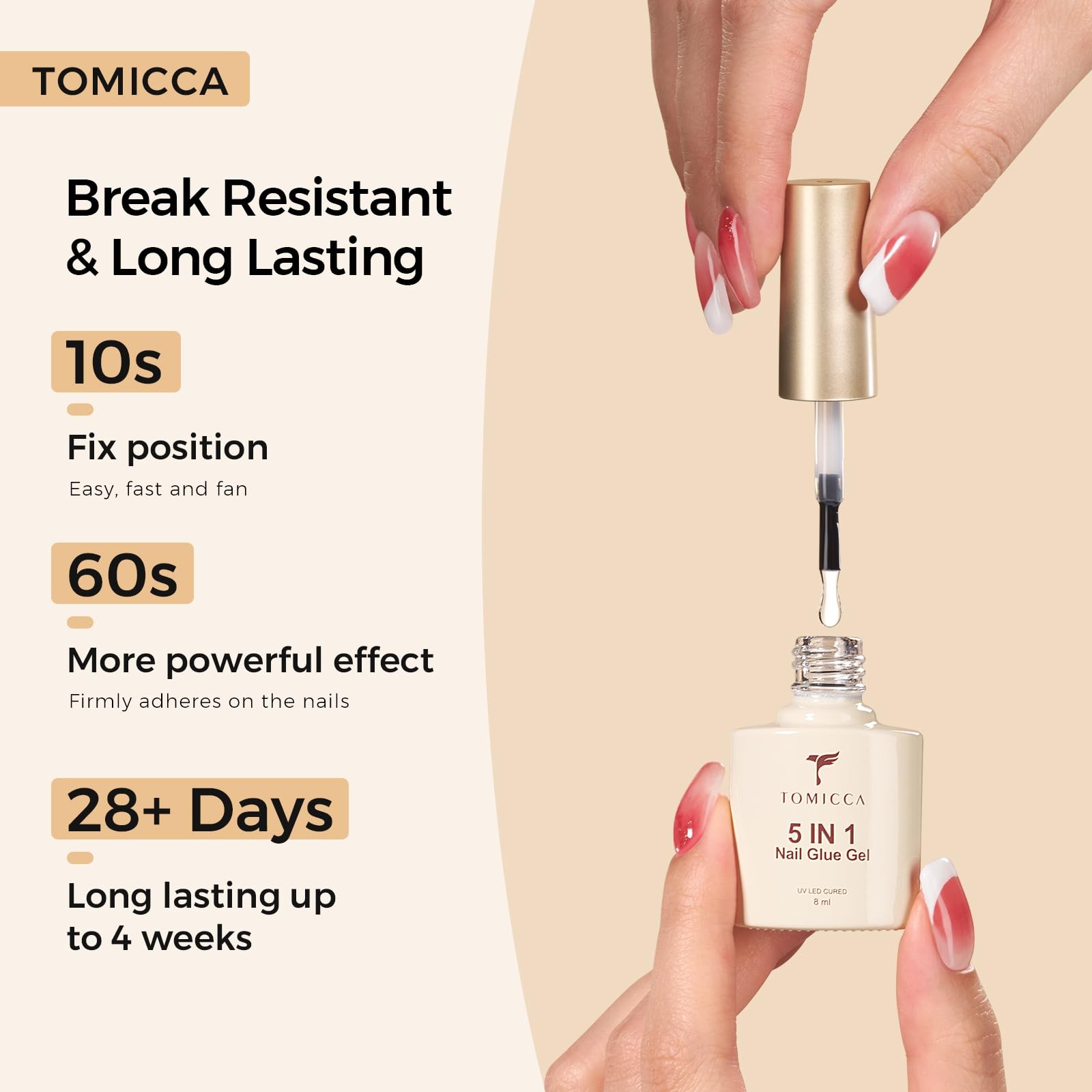TOMICCA 5 in 1 Nail Glue for Clear Acrylic Nails Tips, UV Nail Glue Long Last…