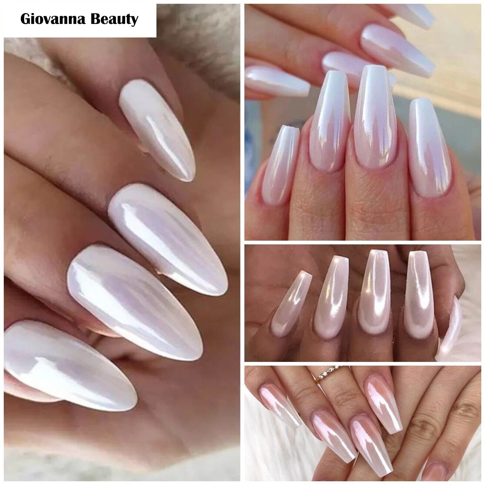 WHITE CHROME POWDER Matte Pigment Pearl Nails Glazed Donut Crystal Shiny Dust