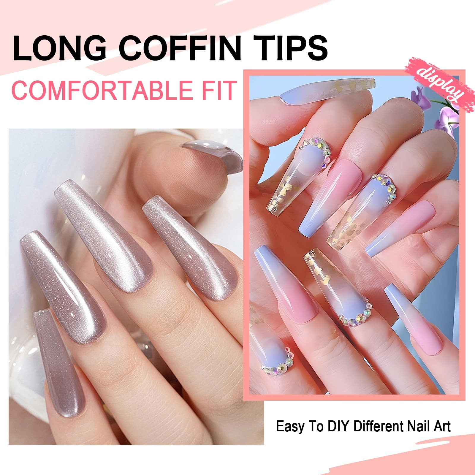 COLOURSMILE Long Coffin Full Cover Nail Tips – 216pcs Pre-Shaped Gelly Press …