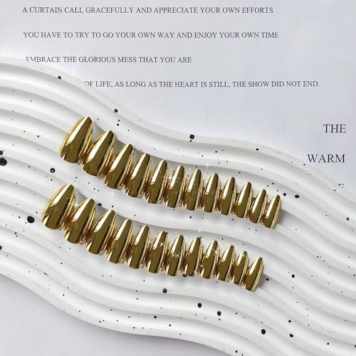 Chrome Gold Press on Nails Medium Almond, Mirror Metal Stiletto almond gold