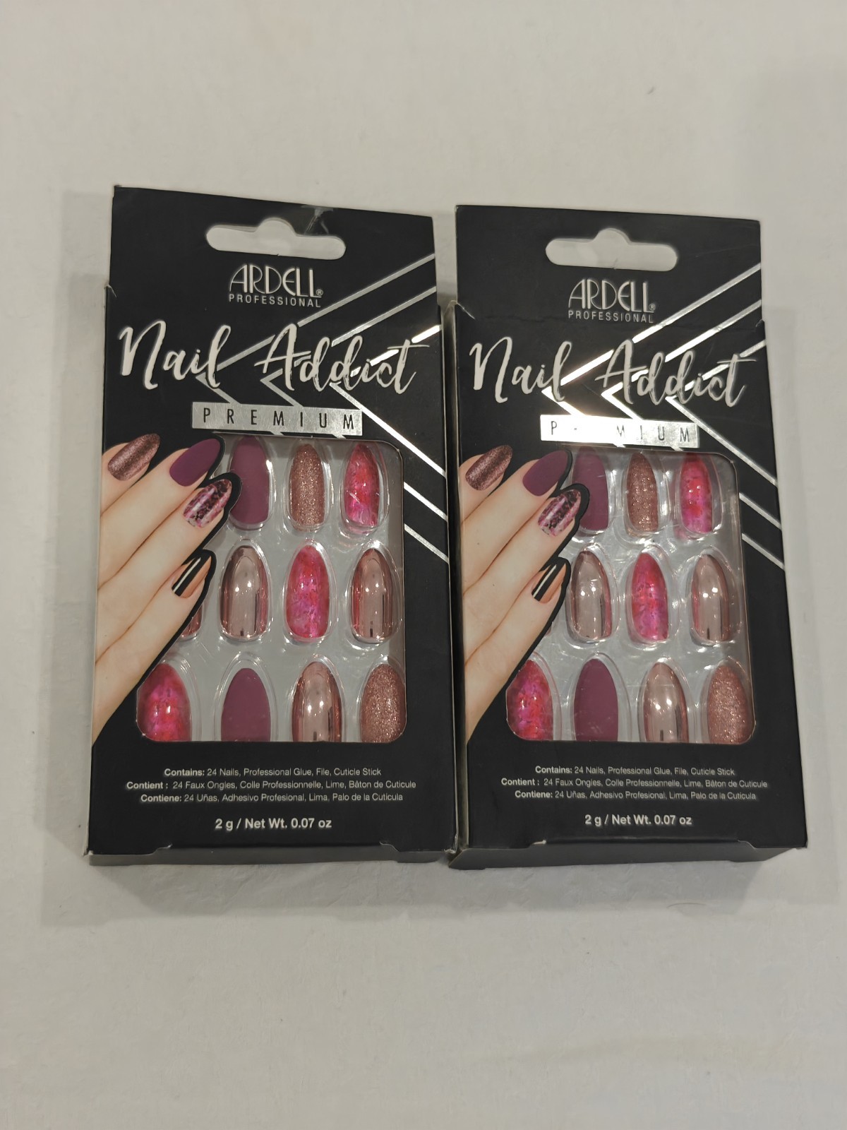 2 Ardell Nail Addict Premium Chrome Pink Foil & Sparkle Burgundy Matte & Marble