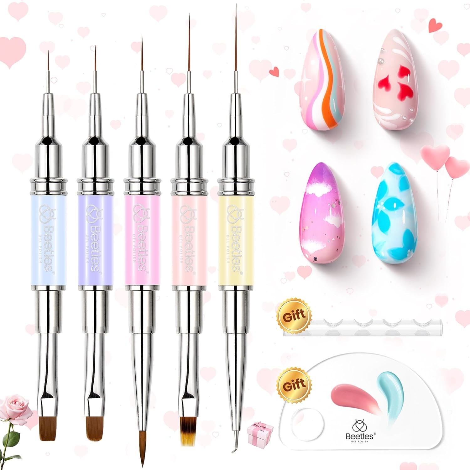 Beetles Nail Art Brushes Set 7 Pcs Double-ended Nail Art Brushes Kit Gel Poli…
