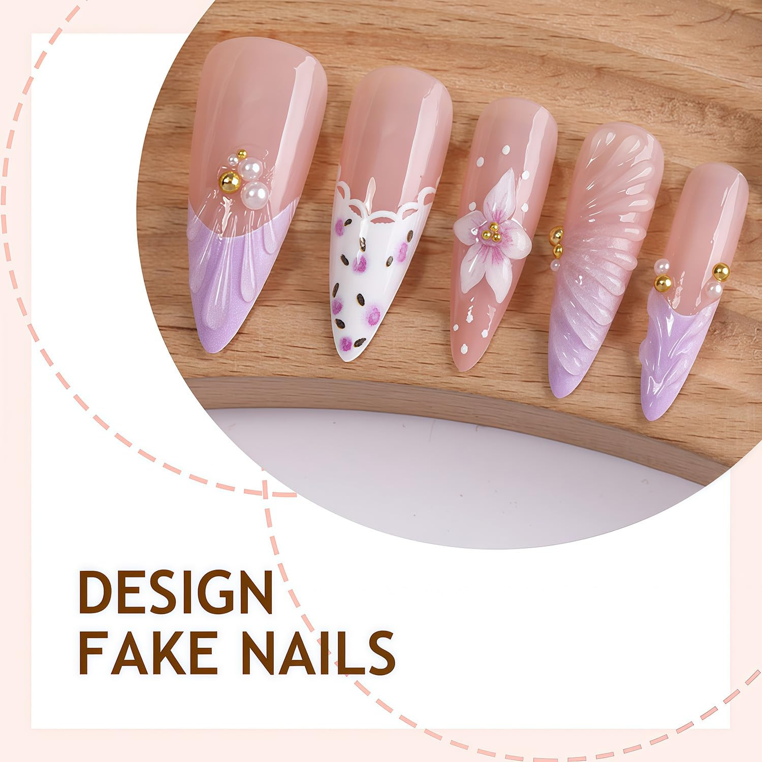 24 Pcs Purple French Tip Press on Nails Flower False Nails with Spring Summer Fl