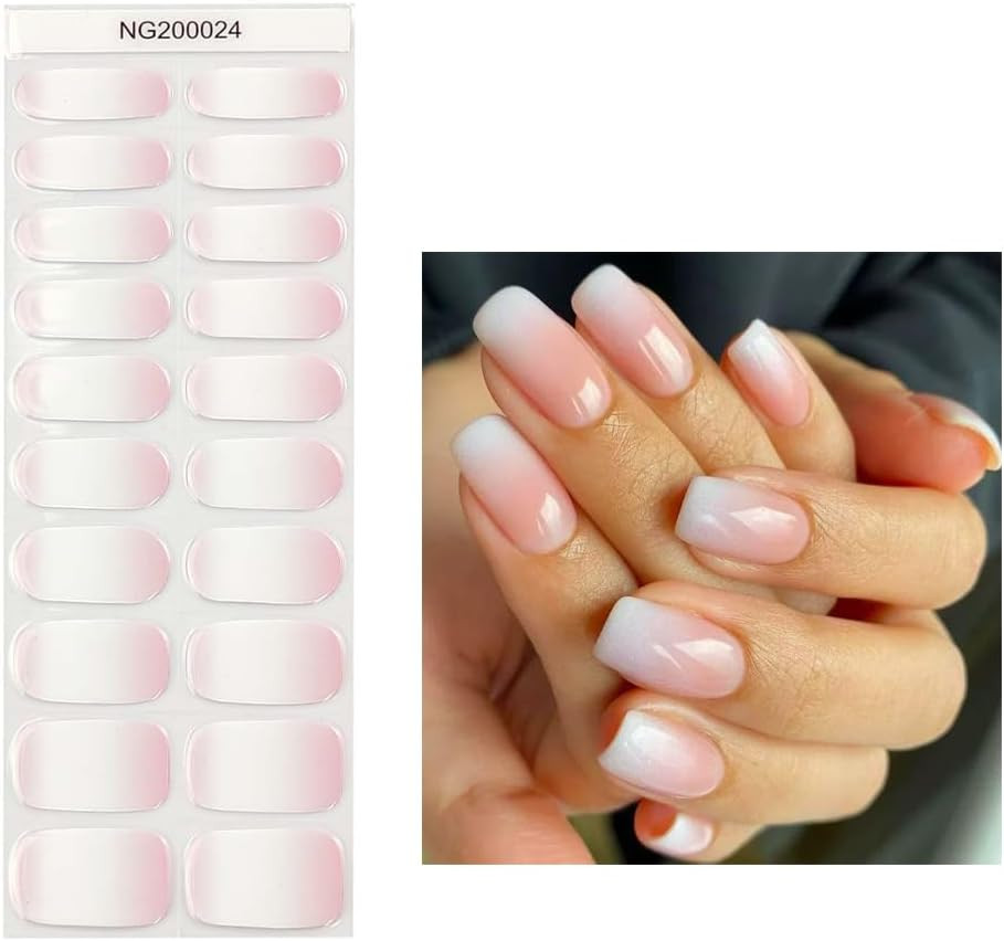 Semi Cured Gel Nail Strips 20 Pcs Gradient Pink Gel Nail Wraps, Stickers, UV