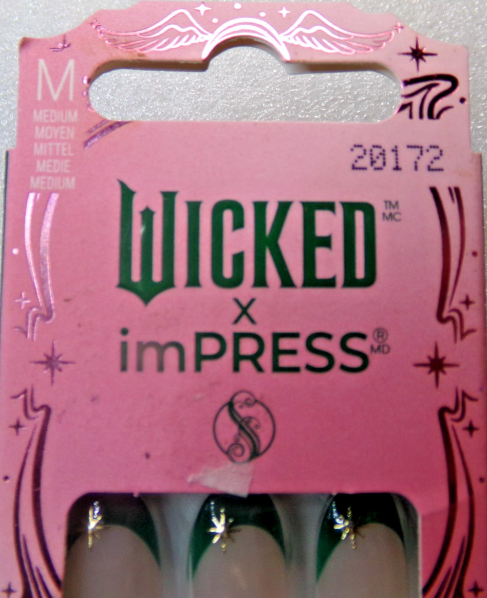 IMPRESS NAILS PRESS ON Medium- Shiny Green & Gold Oval Shape